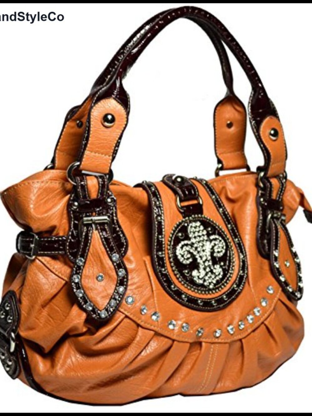 Western Rhinestone Studs Fleur De Lis Faux Leather Shoulder Bag